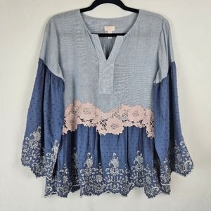 LOGO Lori Goldstein Bundle(2) Cottagecore Boho Lagenlook Blouses Size XS